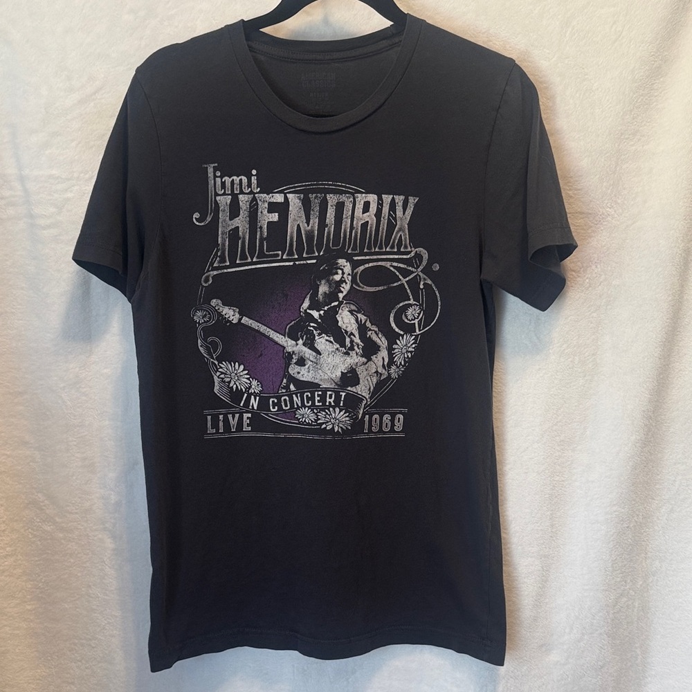 Vintage Inspired Jimi Hendrix 1969 Live Tour Graphic T-Shirt - Smoke Grey Size M